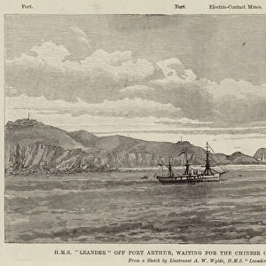HMS "Leander"off Port Arthur, waiting for the Chinese Officers of the Guard (engraving)
