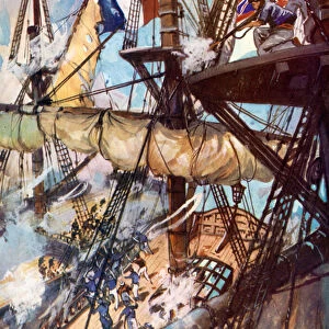HMS Victory at the Battle of Trafalgar (colour litho)