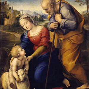 The holy family has the lamb. Painting by Raffaello Sanzio dit Raphael (1483-1520), 1507