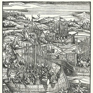 The Holy Roman Emperor Maximilian I with his fleet at La Spezia, Italy, 1496 (engraving)