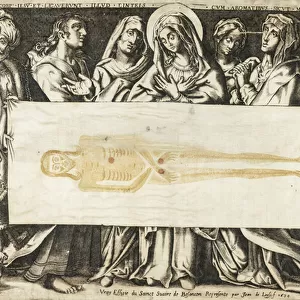 The Holy Shroud of Besancon, 1634 (engraving in black and yellowish brown