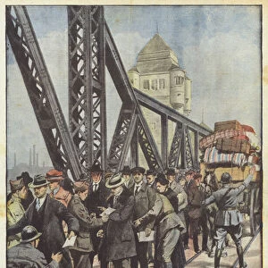 On the Homberg bridge, in the Ruhr area (colour litho)