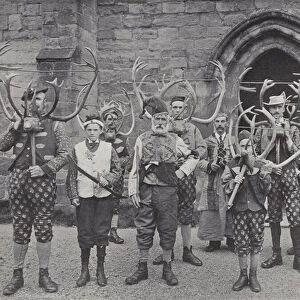 The Horn Dance, Abbots Bromley, all the Characters (b / w photo)