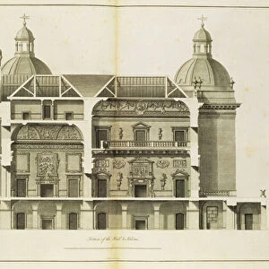 Houghton Hall: cross-section of the Hall and Salon, engraved by Pierre Fourdrinier