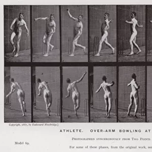 The Human Figure in Motion: Athlete, over-arm bowling at cricket (b / w photo)