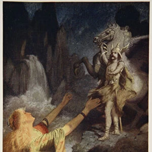 Hundingsbanes return to Valhal, illustration from Teutonic Myths and Legends