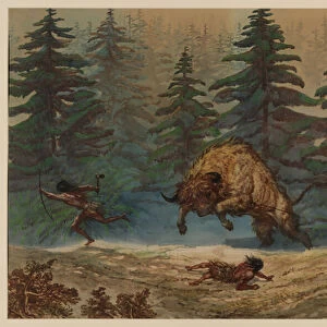 Hunting a Bison, 1871 (w / c on paper)