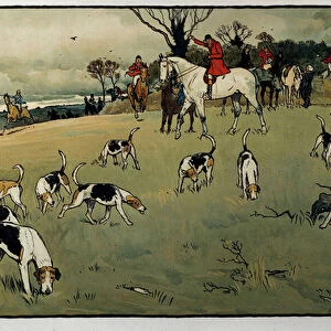 Hunting Scene, A Trail Watercolour by Cecil Aldin (1870-1935