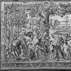 The Hunts of Maximilian, Leo, The Stag Hunt, Gobelins Factory (tapestry) (b / w photo)