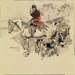 Huntsman on Horseback and Foxhounds, 1892 (pen & wash on paper)