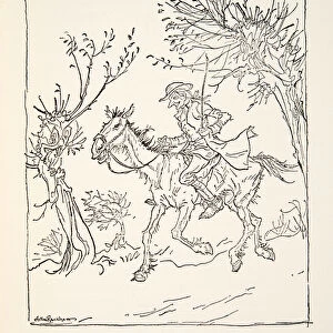 Ichabod Crane escaping from the Headless Horseman, from The Legend of Sleepy Hollow by