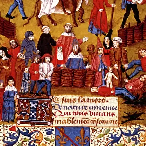 Illumination from poem by Pierre Michault (1405-1465) "La Dance aux Aveugles" showing that man can avoid to influence of death being prepared to death