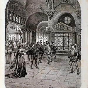 Illustration for 3d scene of act IV of Don carlo opera by Giuseppe Verdi, 1859