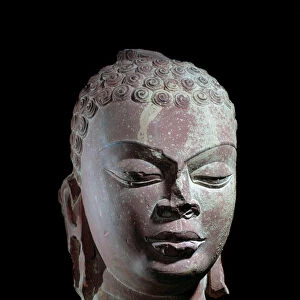 Indian art: head in gres of Buddha (Buddha). Dynasty Gupta (320-600 AD) Sun