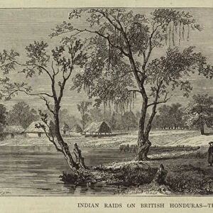 Indian raids on British Honduras, the Barracks at Orange Walk (engraving)