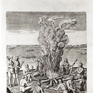 Indians praying around a fire, engraving from Hariots A Briefe and True Report of