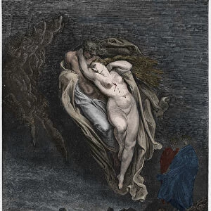 Inferno, Canto 5 : The souls of Paolo and Francesca, illustration from