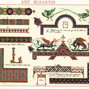Initials, frames, motifs and chimera from Byzantine art, 10th ce, 1890 (Chromolithograph)