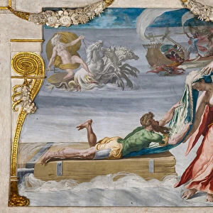 Ino (Leucothea) offering the veil to the shipwrecked Ulysses, detail from the Room of Ulysses, 1550-1551 (fresco)