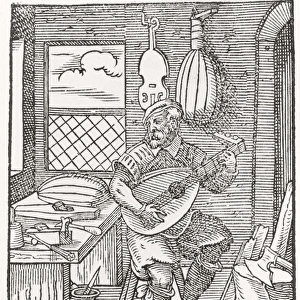 The Instrument Makers Workshop, c. 1570 (engraving) (b / w photo)