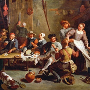 Interior of an Inn with Card Players (oil on panel)
