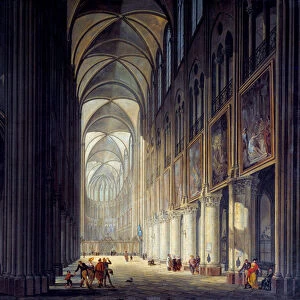 Interior view of the cathedrale Notre Dame de Paris Painting by J. F. Depelchin (1770-1835) 1789 Sun. 0, 43x0, 54m Paris, Musee Carnavalet - Interior view of the cathedral Notre Dame de Paris. Painting by J. F. Depelchin (1770-1835), 1789. 0. 43 x 0. 54m