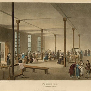 Interior of a workhouse in the St Jamess Parish (coloured engraving)