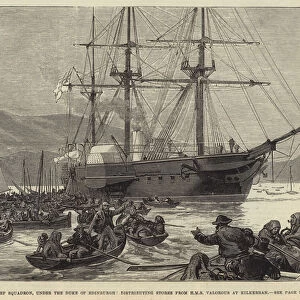 Irish Relief Squadron, under the Duke of Edinburgh distributing Stores from HMS Valorous at Killerran (engraving)