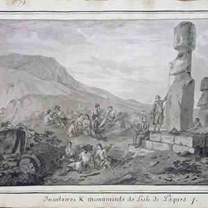 Islanders & Monuments of Easter Island, 1786 (w / c & ink on paper) (see also BAL 72648)