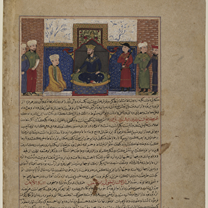 Jamshid enthroned, c. 1425 (opaque watercolor, ink and gold on paper)