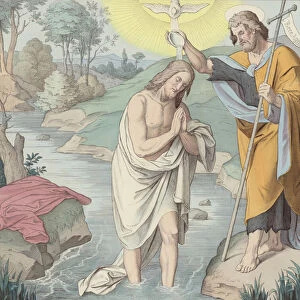 Jesus baptised (coloured engraving)