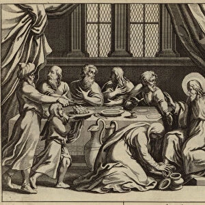 Jesus Christ anointed by a sinful woman at the house of Simon the Pharisee (engraving)
