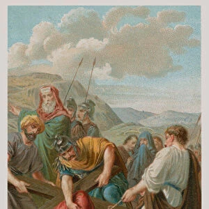 Jesus falls for the third time. The ninth Station of the Cross (chromolitho)