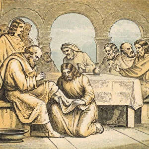 Jesus washing the Feet of his Disciples (coloured engraving)