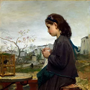 "Jeune fille tricotant sur un balcon, Montmartre, Paris"(Girl knitting on a balcony, Montmartre) Peinture de Jacob Maris (1837-1899) - 1869 - Oil on canvas Dim 110x75, 7 cm Gemeentemuseum Den Haag