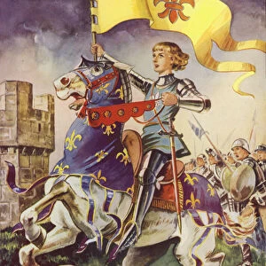 Joan of Arc at the Siege of Orleans, France, 1429 (colour litho)