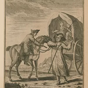 John Cottington, alias Mul Jack, robbing the Oxford Waggon wherein he found four thousand pounds in money (engraving)
