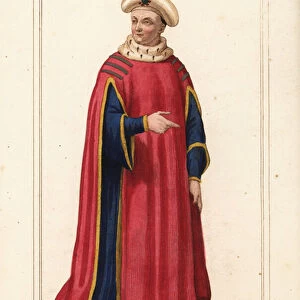 John I, Count of La Marche, Jean de Bourbon, Comte de Vendome 1344-1393. Handcoloured lithograph by Leopold Massard after a stainless-glass window in the chapel of Vendome, Chartres Cathedral