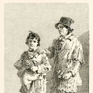 Joseph Thake and his son, who made rattle puzzles (engraving)
