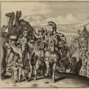 Joshua and the Israelites crossing the River Jordan and entering Canaan (engraving)