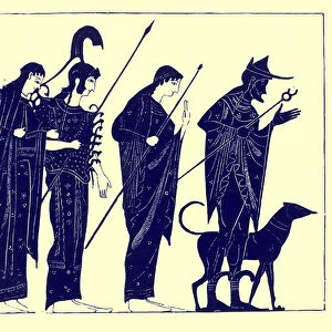 The Judgement of Paris, illustration from Greek Vase Paintings by J. E. Harrison and D. S. MacColl, published 1894 (digitaly enhanced image)