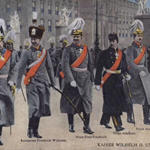 Kaiser Wilhelm II of Germany and his six sons in military uniform (coloured photo)