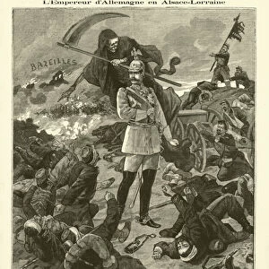 Kaiser Wilhelm II of Germany visiting the battlefields of the Franco-Prussian War in Alsace-Lorraine (engraving)