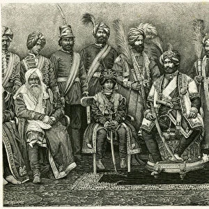 The Kashmir maharajah, Rambhir Sing and his court. Engraving by E