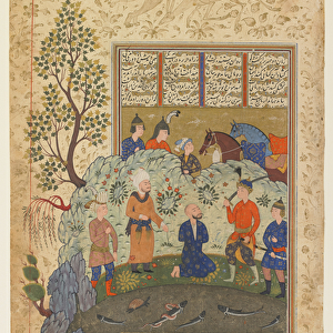Kay Khusraw prepares to behead Afrasiyab c. 1590-1600 (ink