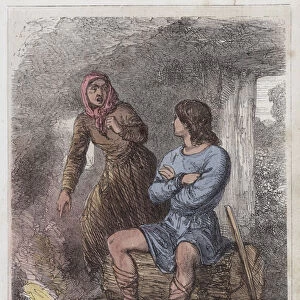 King Alfred in the Cowherds Hut (coloured engraving)