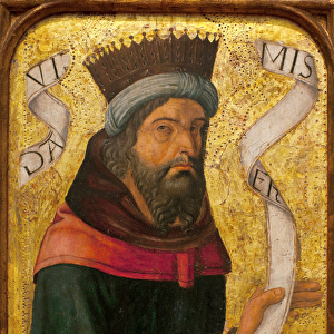 King David - Anonymous painting of a master spanish, oil and gold on wood