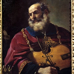 King David (playing the violin). Painting by Barbieri Giovanni Francesco dit Le Guerchin