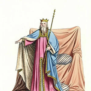 King Edward III of England (1312-1377) - King Edward III of England, 14th century, in blue cape trimmed with ermine, red tunic bordered with gold - From his sepulchral monument in Westminster Abbey, London