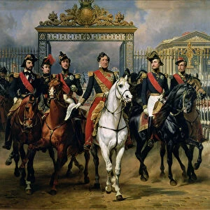 King Louis-Philippe (1773-1850) of France and his sons leaving the Chateau of Versailles